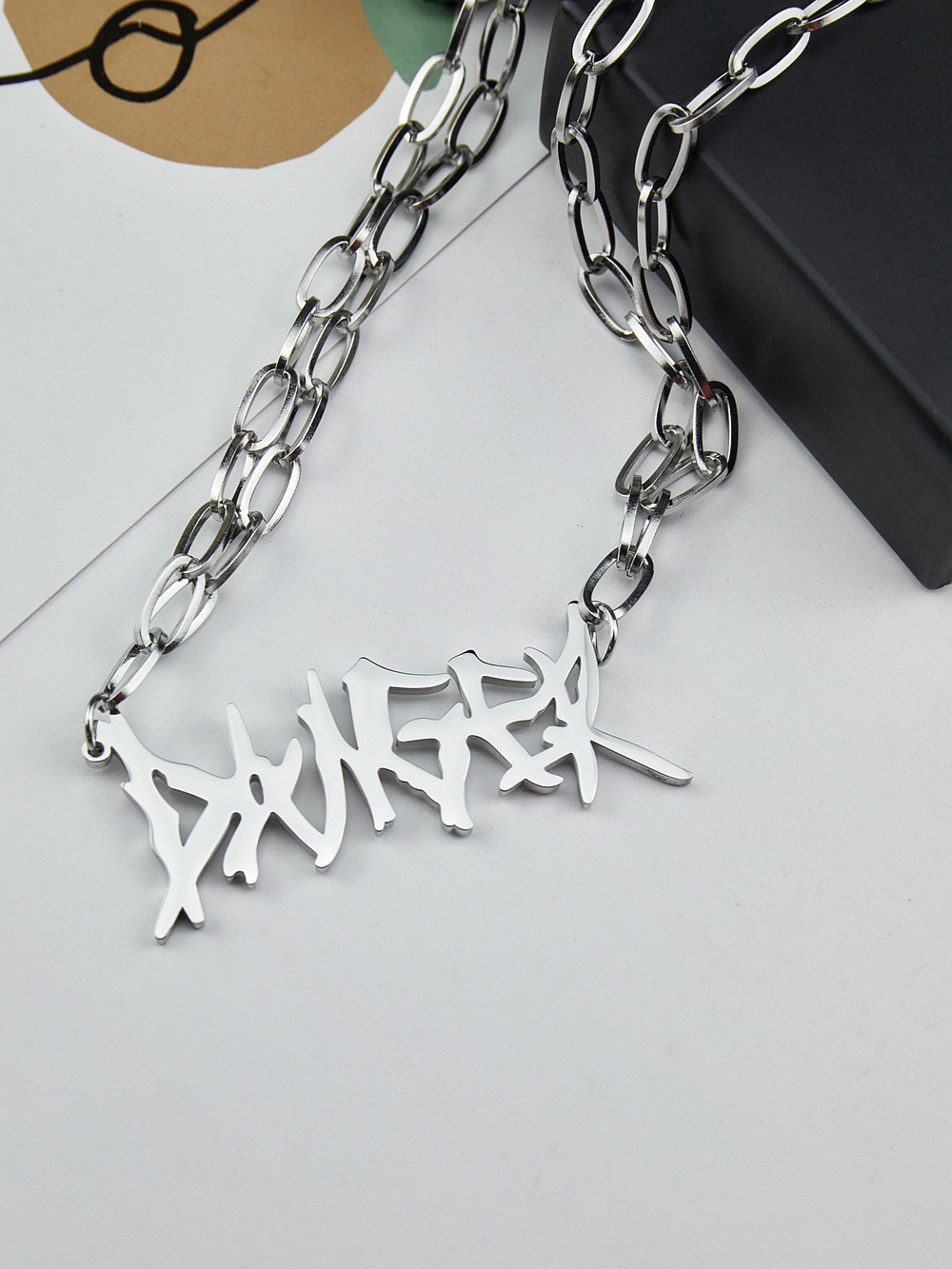 304 Stainless Steel 18K Gold Plated Hip-Hop Retro Polishing Letter Necklace display picture 2