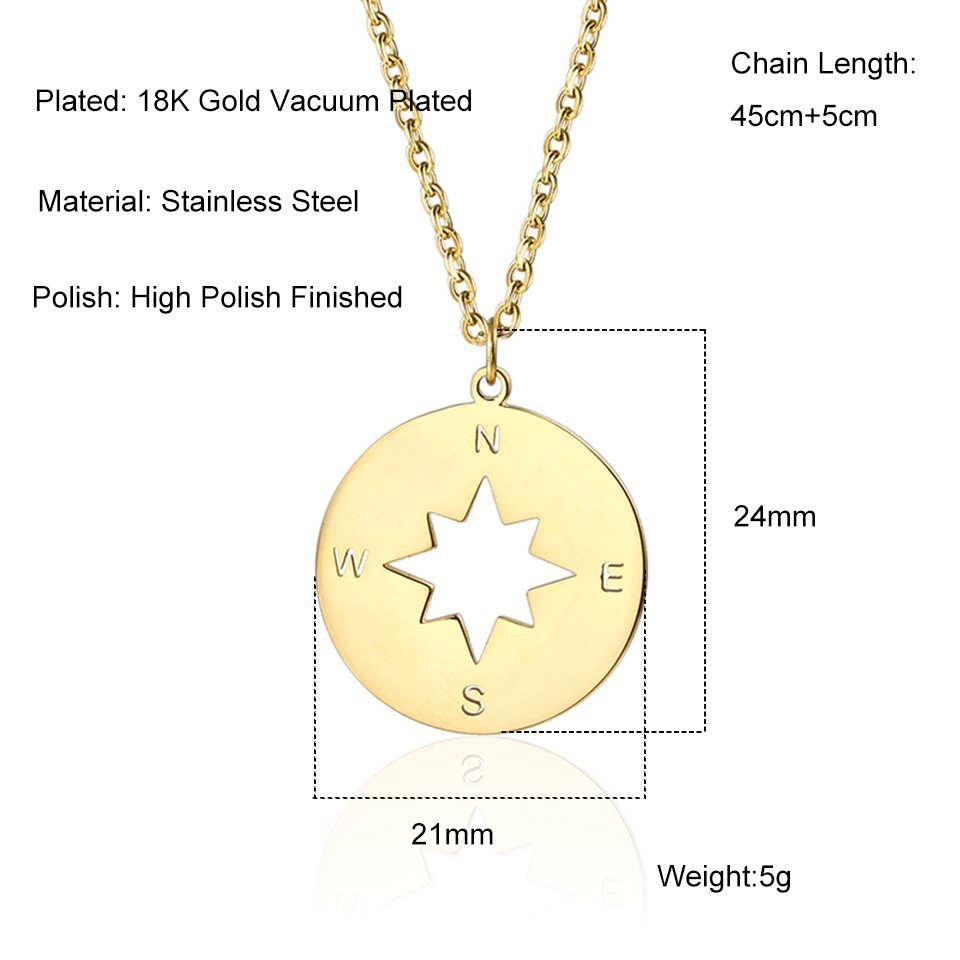 304 Stainless Steel 18K Gold Plated Modern Style Classic Style Plating Compass Pendant Necklace display picture 1