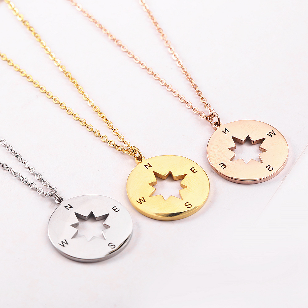 304 Stainless Steel 18K Gold Plated Modern Style Classic Style Plating Compass Pendant Necklace display picture 2