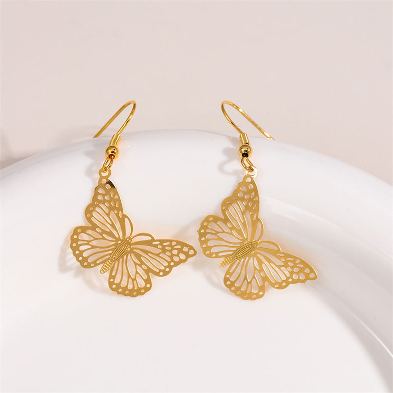 1 Pair Retro Simple Style Round Peacock Leaves Plating 201 Stainless Steel 18K Gold Plated Drop Earrings display picture 2