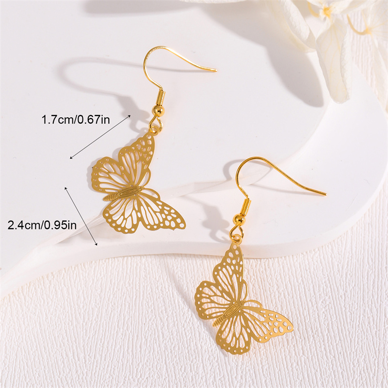 1 Pair Retro Simple Style Round Peacock Leaves Plating 201 Stainless Steel 18K Gold Plated Drop Earrings display picture 11