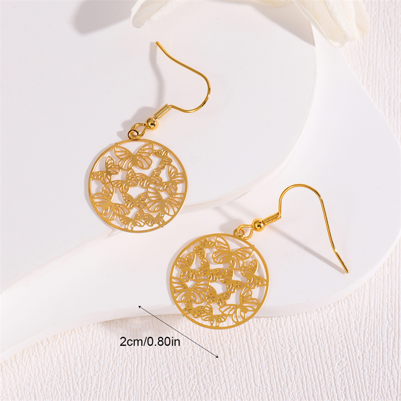 1 Pair Retro Simple Style Round Peacock Leaves Plating 201 Stainless Steel 18K Gold Plated Drop Earrings display picture 6