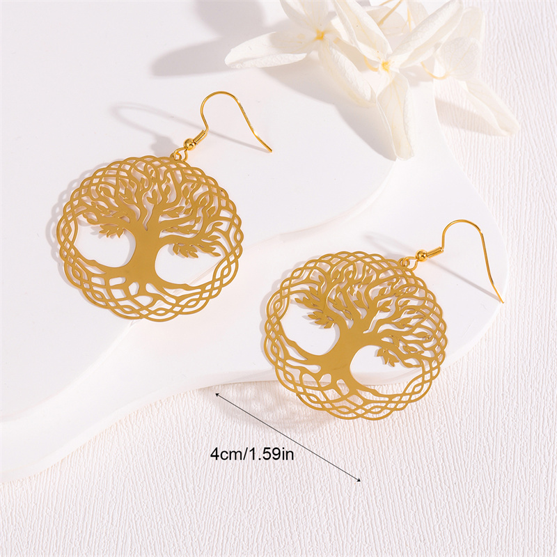 1 Pair Retro Simple Style Round Peacock Leaves Plating 201 Stainless Steel 18K Gold Plated Drop Earrings display picture 15