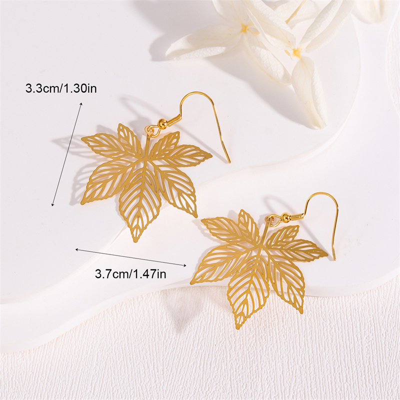1 Pair Retro Simple Style Round Peacock Leaves Plating 201 Stainless Steel 18K Gold Plated Drop Earrings display picture 12