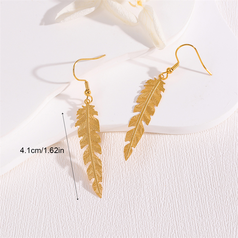 1 Pair Retro Simple Style Round Peacock Leaves Plating 201 Stainless Steel 18K Gold Plated Drop Earrings display picture 10