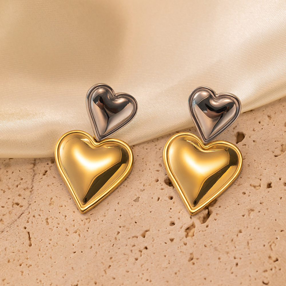 1 Piece Classic Style Commute Heart Shape Plating 304 Stainless Steel 18K Gold Plated Drop Earrings display picture 1