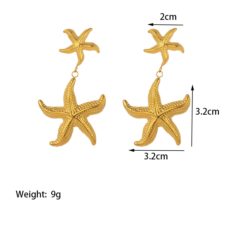 1 Pair Marine Style Pentagram Plating 304 Stainless Steel 18K Gold Plated Drop Earrings display picture 1