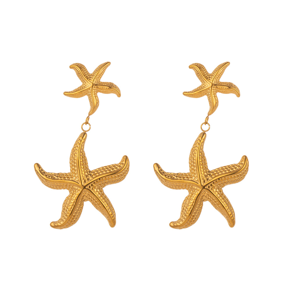 1 Pair Marine Style Pentagram Plating 304 Stainless Steel 18K Gold Plated Drop Earrings display picture 2