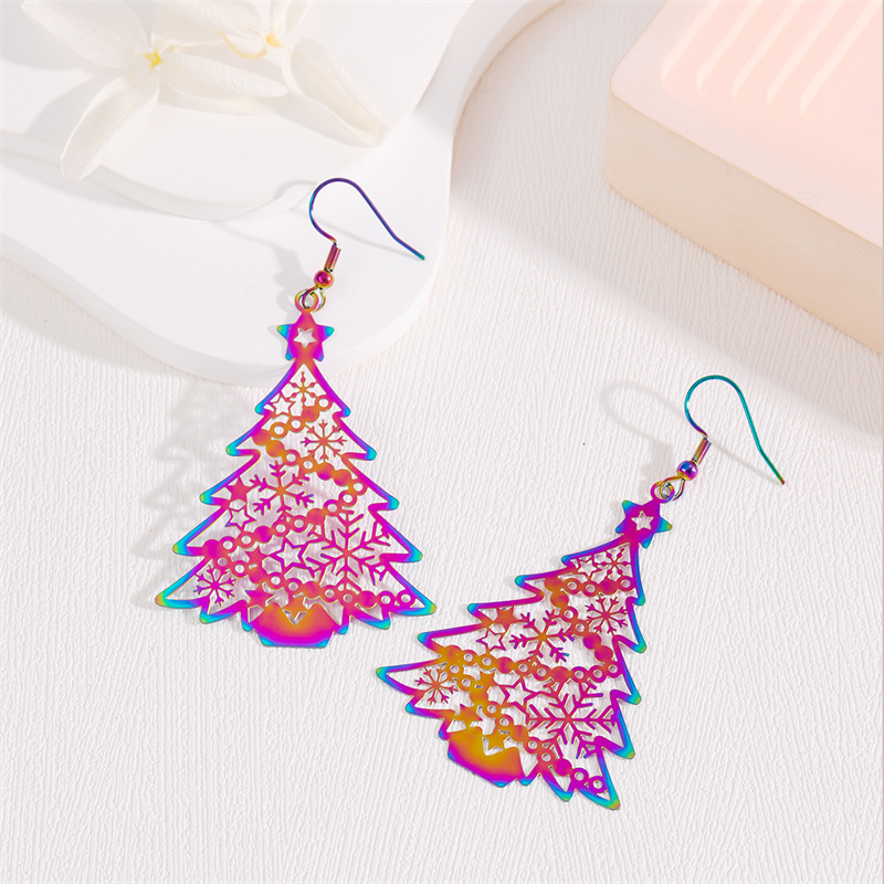 1 Pair Retro Simple Style Peacock Leaves Plating 201 Stainless Steel K Gold Plated Drop Earrings display picture 5