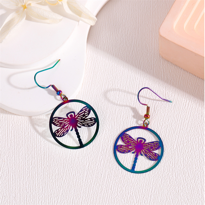 1 Pair Retro Simple Style Peacock Leaves Plating 201 Stainless Steel K Gold Plated Drop Earrings display picture 8