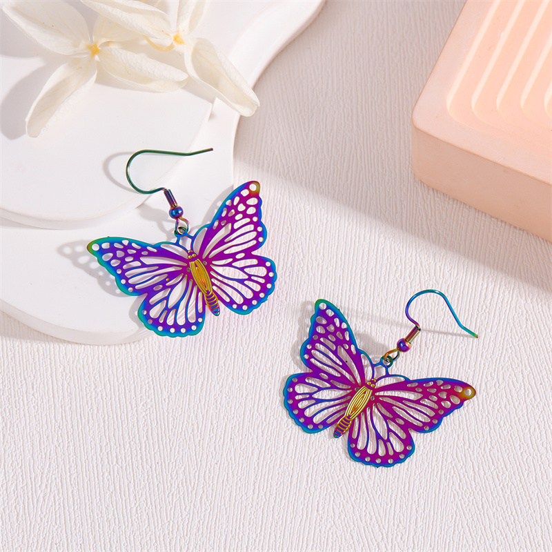1 Pair Retro Simple Style Peacock Leaves Plating 201 Stainless Steel K Gold Plated Drop Earrings display picture 4