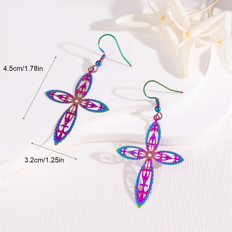 1 Pair Retro Simple Style Peacock Leaves Plating 201 Stainless Steel K Gold Plated Drop Earrings display picture 15