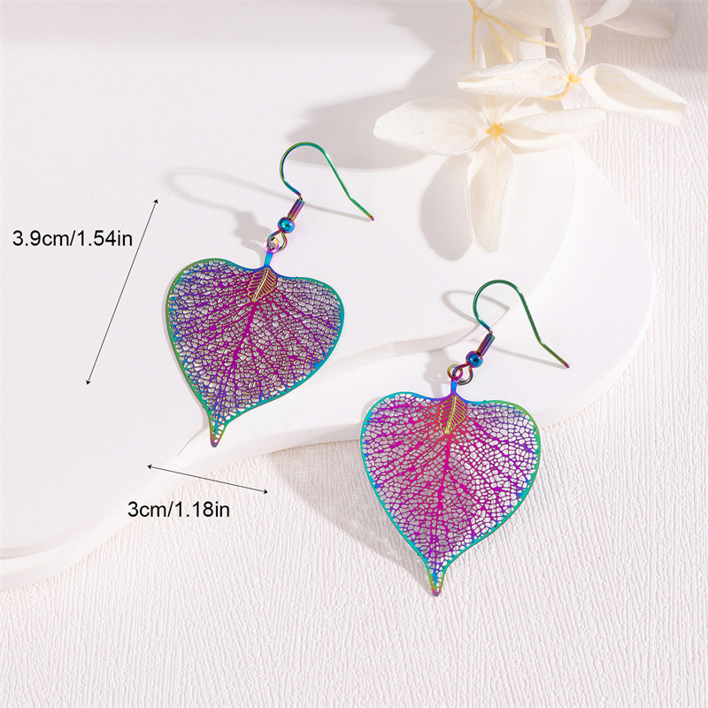 1 Pair Retro Simple Style Peacock Leaves Plating 201 Stainless Steel K Gold Plated Drop Earrings display picture 13