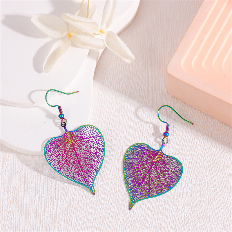 1 Pair Retro Simple Style Peacock Leaves Plating 201 Stainless Steel K Gold Plated Drop Earrings display picture 23