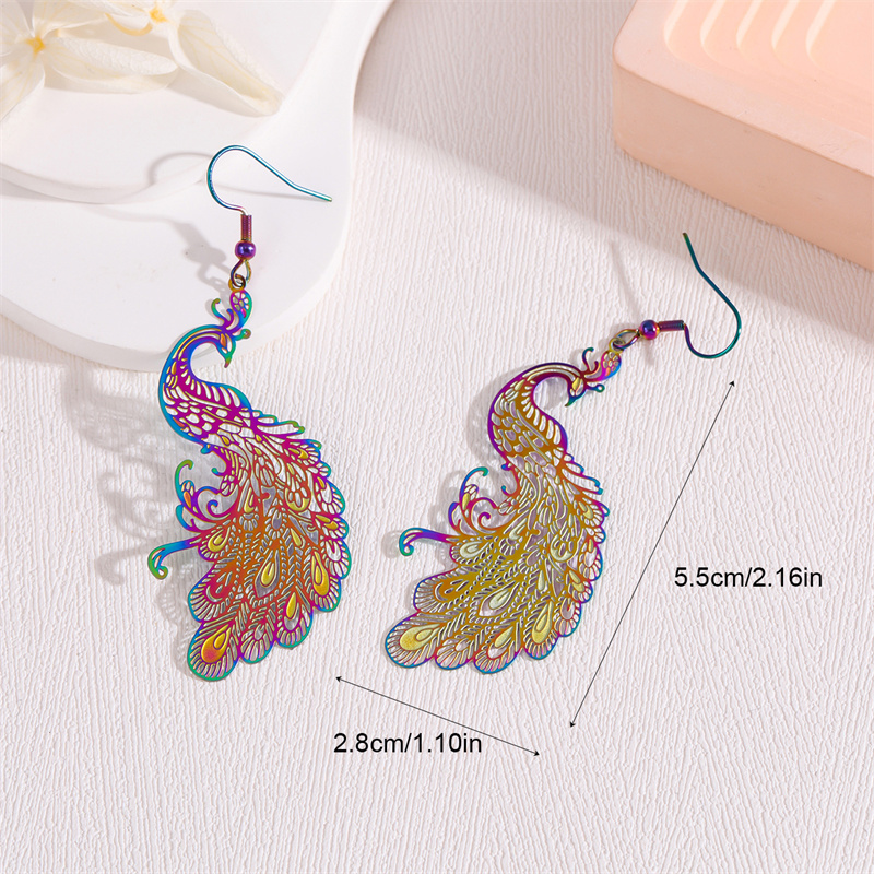 1 Pair Retro Simple Style Peacock Leaves Plating 201 Stainless Steel K Gold Plated Drop Earrings display picture 25