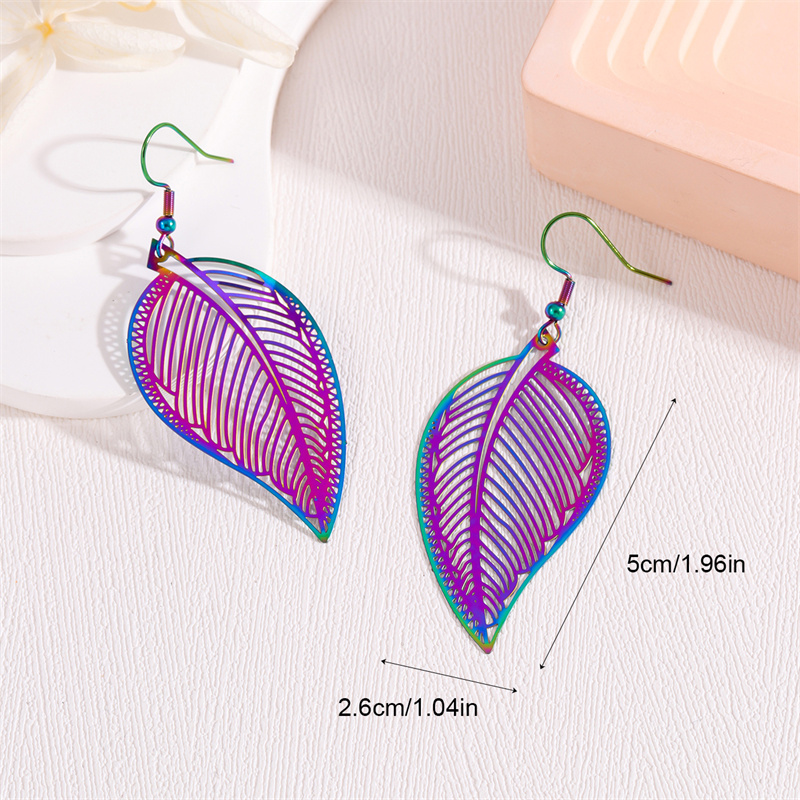 1 Pair Retro Simple Style Peacock Leaves Plating 201 Stainless Steel K Gold Plated Drop Earrings display picture 19