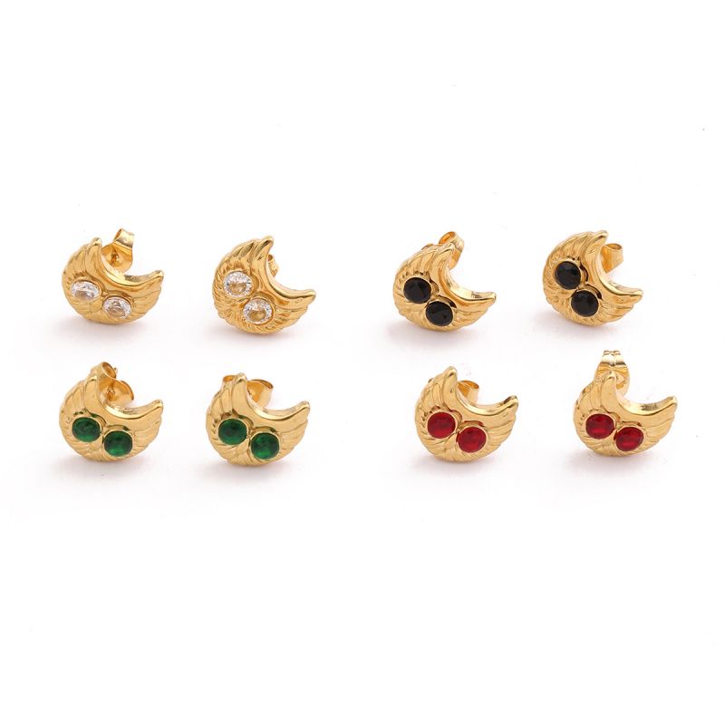 1 Pair Vintage Style Owl Plating Inlay Copper Zircon 18k Gold Plated Ear Studs display picture 8