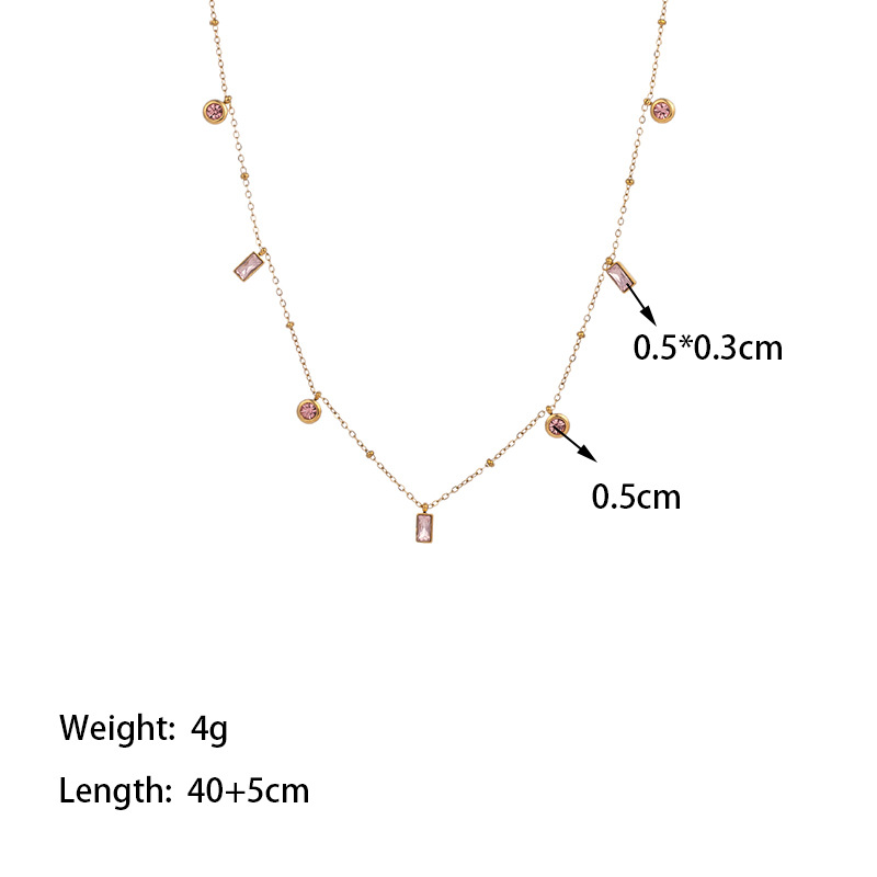 304 Stainless Steel 18K Gold Plated Vintage Style Plating Inlay Geometric Solid Color Artificial Rhinestones Necklace display picture 1