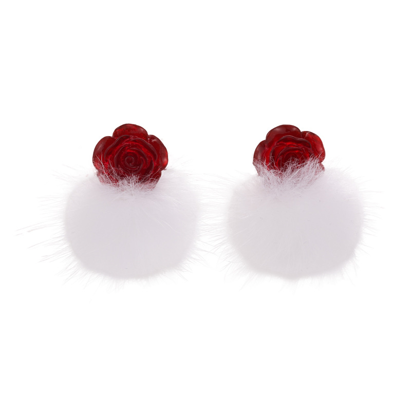 1 Pair Simple Style Classic Style Commute Flower Patchwork Resin Hairball Drop Earrings display picture 5