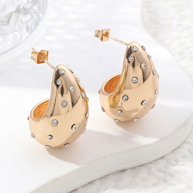 1 Pair Vintage Style Water Droplets Plating Inlay Copper Artificial Rhinestones 18k Gold Plated White Gold Plated Ear Studs display picture 3