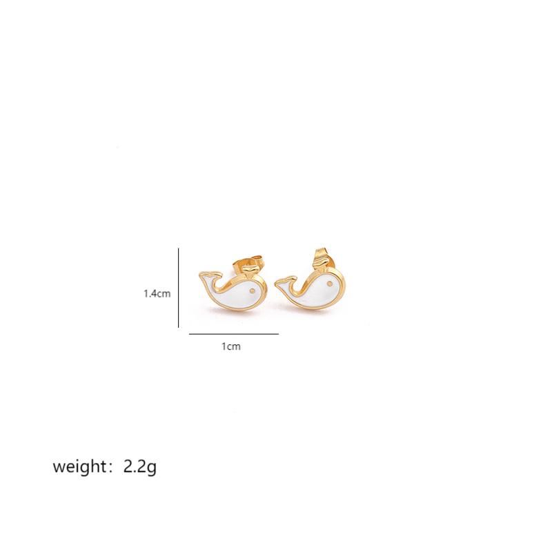 1 Pair Cute Moon Whale Enamel Plating Inlay Stainless Steel Zircon 18K Gold Plated Ear Studs display picture 2