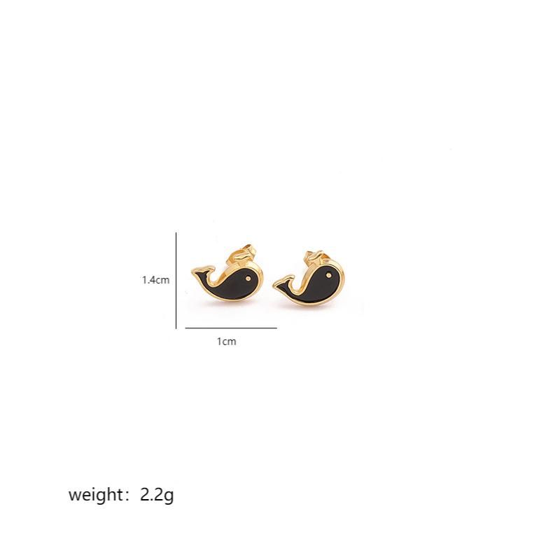 1 Pair Cute Moon Whale Enamel Plating Inlay Stainless Steel Zircon 18K Gold Plated Ear Studs display picture 3