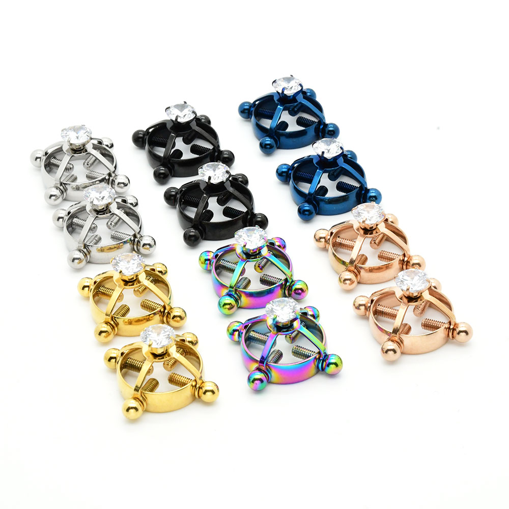 Sexy Modern Style Solid Color Stainless Steel Hollow Out Zircon Nipple Ring display picture 3