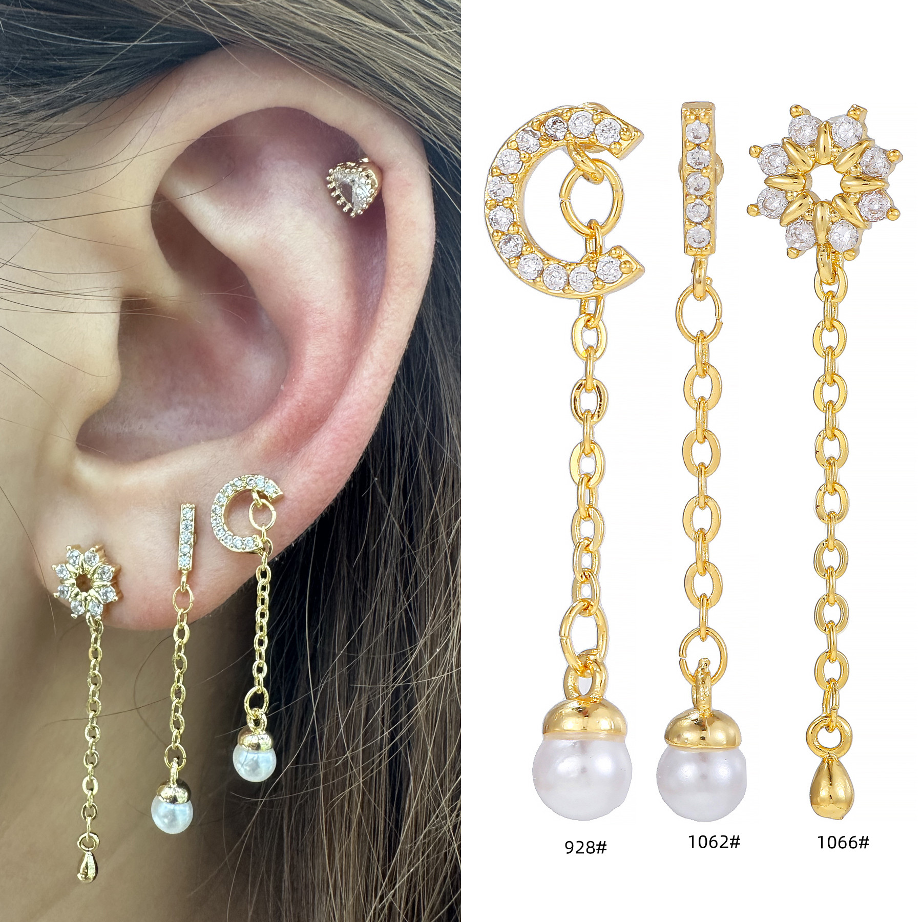 1 Pièce Style Ig Style Simple Gland Placage Incruster Laiton Perles Artificielles Zircon Plaqué Or 18k Or Blanc Plaqué Boucles D'oreilles display picture 1