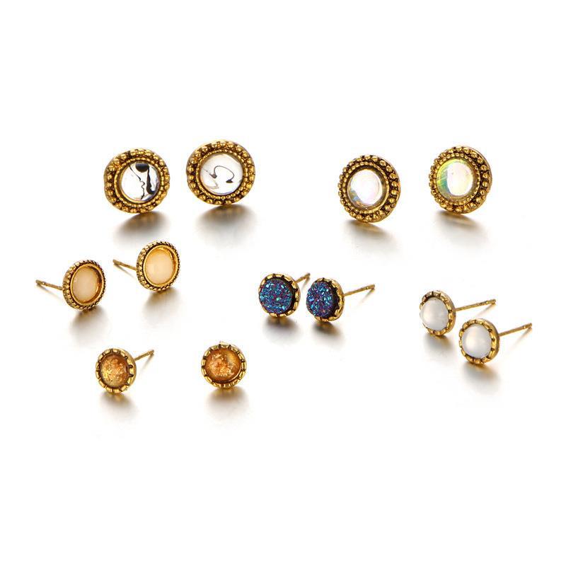 1 Set Bohemian Geometric Inlay Alloy Artificial Gemstones Ear Studs display picture 5
