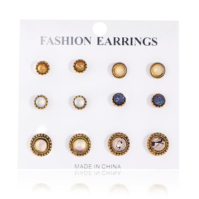 1 Set Bohemian Geometric Inlay Alloy Artificial Gemstones Ear Studs display picture 9