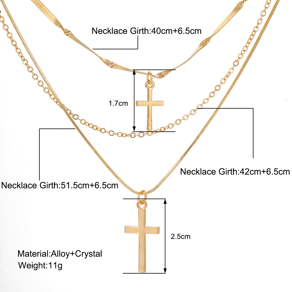 Retro Cross Alloy Zinc Alloy Plating Inlay Zircon Women's Layered Necklaces display picture 2
