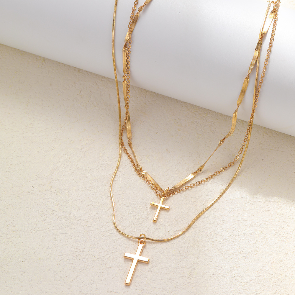Retro Cross Alloy Zinc Alloy Plating Inlay Zircon Women's Layered Necklaces display picture 3