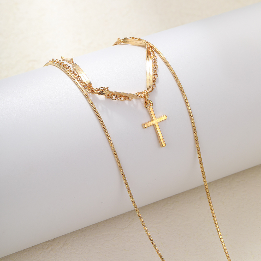Retro Cross Alloy Zinc Alloy Plating Inlay Zircon Women's Layered Necklaces display picture 5
