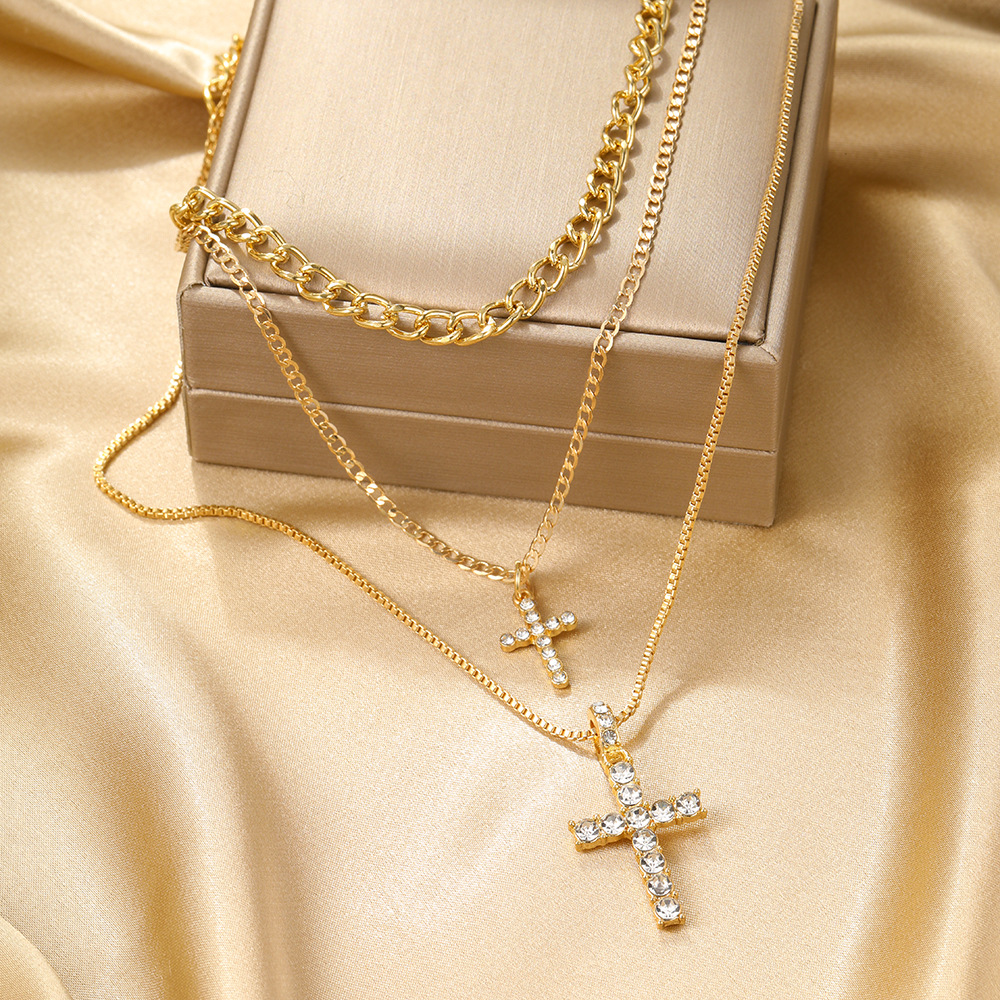 Retro Cross Alloy Zinc Alloy Plating Inlay Zircon Women's Layered Necklaces display picture 6