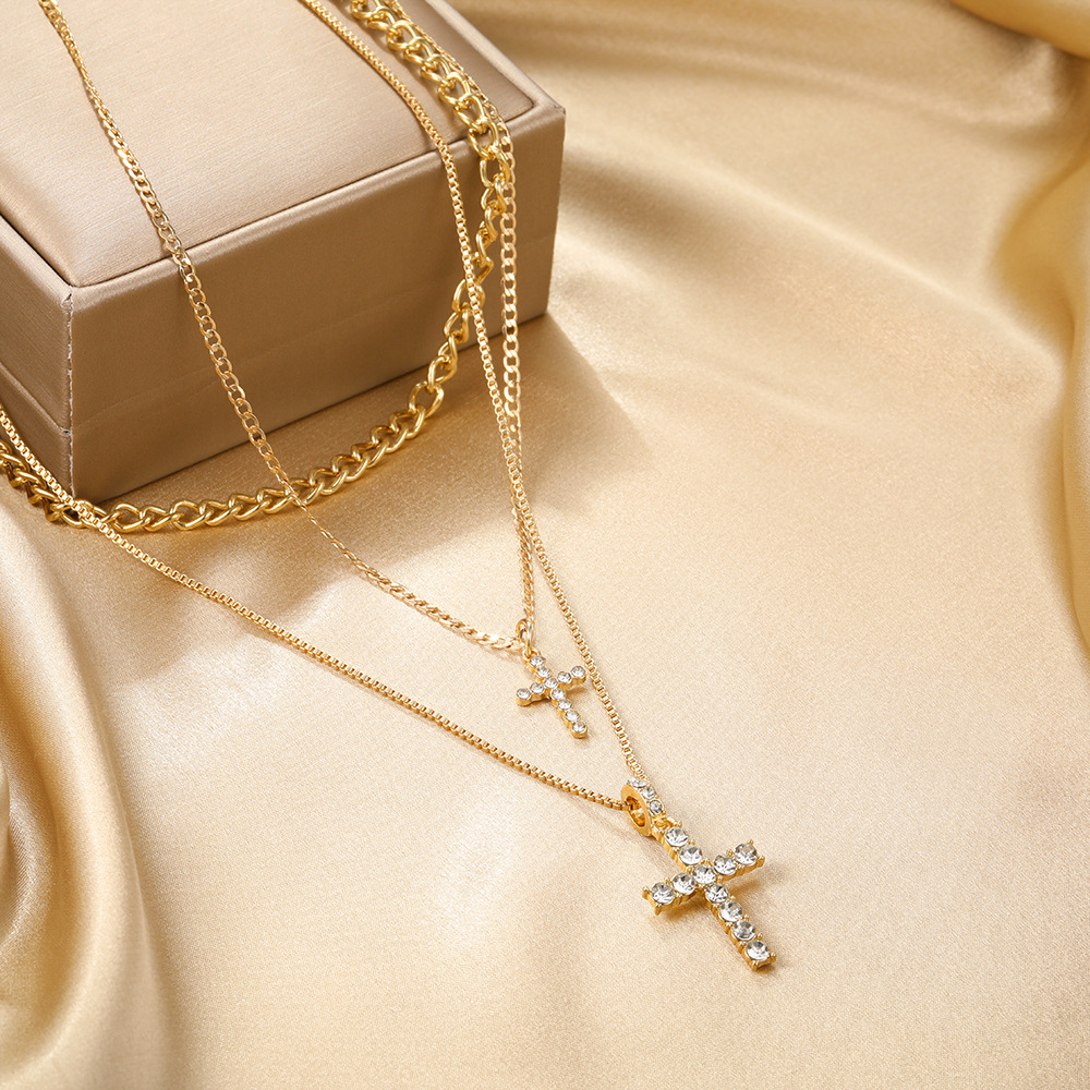 Retro Cross Alloy Zinc Alloy Plating Inlay Zircon Women's Layered Necklaces display picture 7