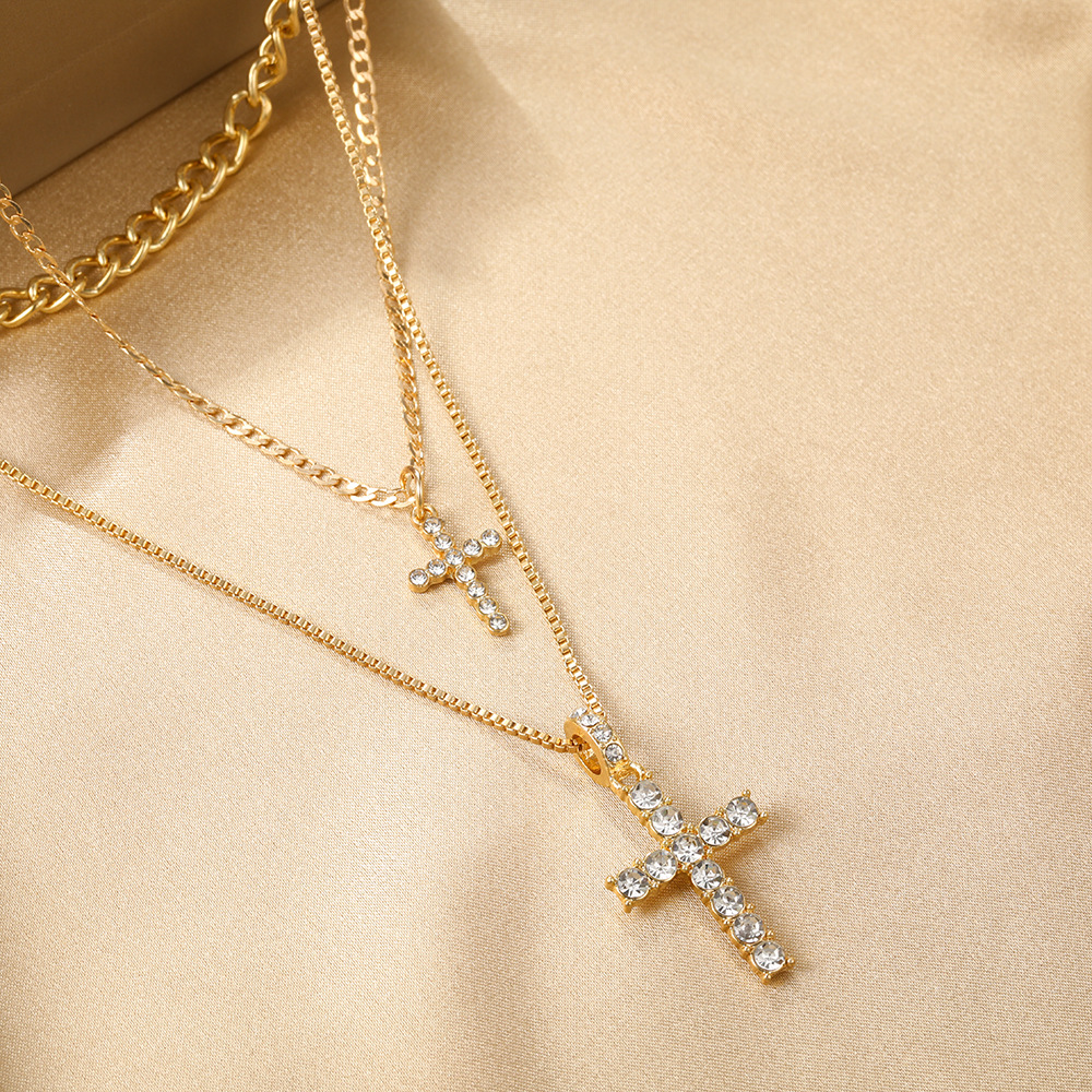 Retro Cross Alloy Zinc Alloy Plating Inlay Zircon Women's Layered Necklaces display picture 8