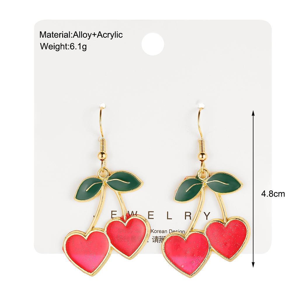 1 Pair Ig Style Sweet Cherry Heart Shape Plating Alloy Drop Earrings display picture 2