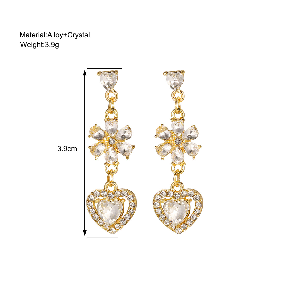 1 Pair Sweet Heart Shape Plating Inlay Alloy Artificial Gemstones Drop Earrings display picture 1