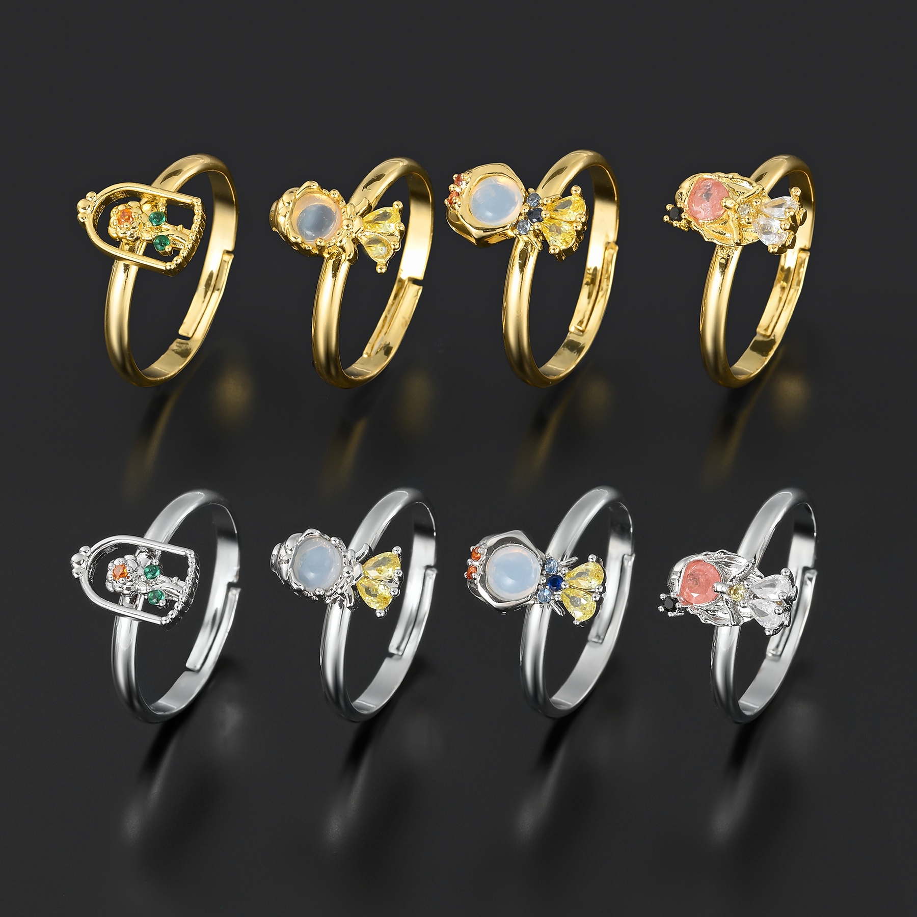 Cute Cartoon Copper Plating Inlay Zircon Gold Plated Silver Plated Open Rings display picture 3