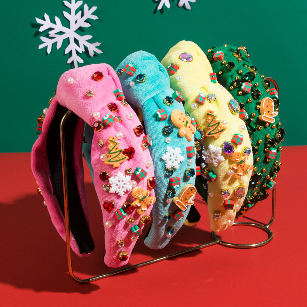 Women's Simple Style Christmas Tree Gingerbread Snowman Cloth Inlay Rhinestones Hair Band display picture 2