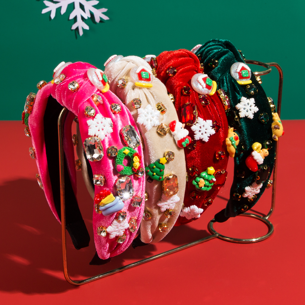 Simple Style Christmas House Christmas Tree Snowflake Cloth Inlay Glass Hair Band display picture 1