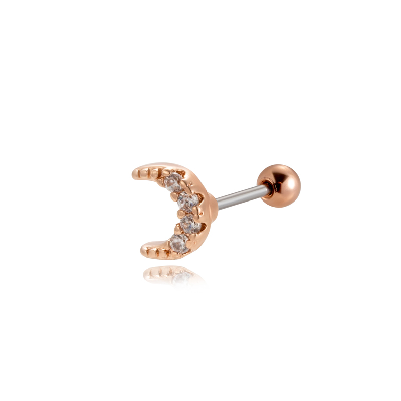 1 Piece Ear Cartilage Rings & Studs Vintage Style French Style Simple Style Moon Heart Shape Butterfly 316 Stainless Steel  Copper Plating Inlay Zircon display picture 1