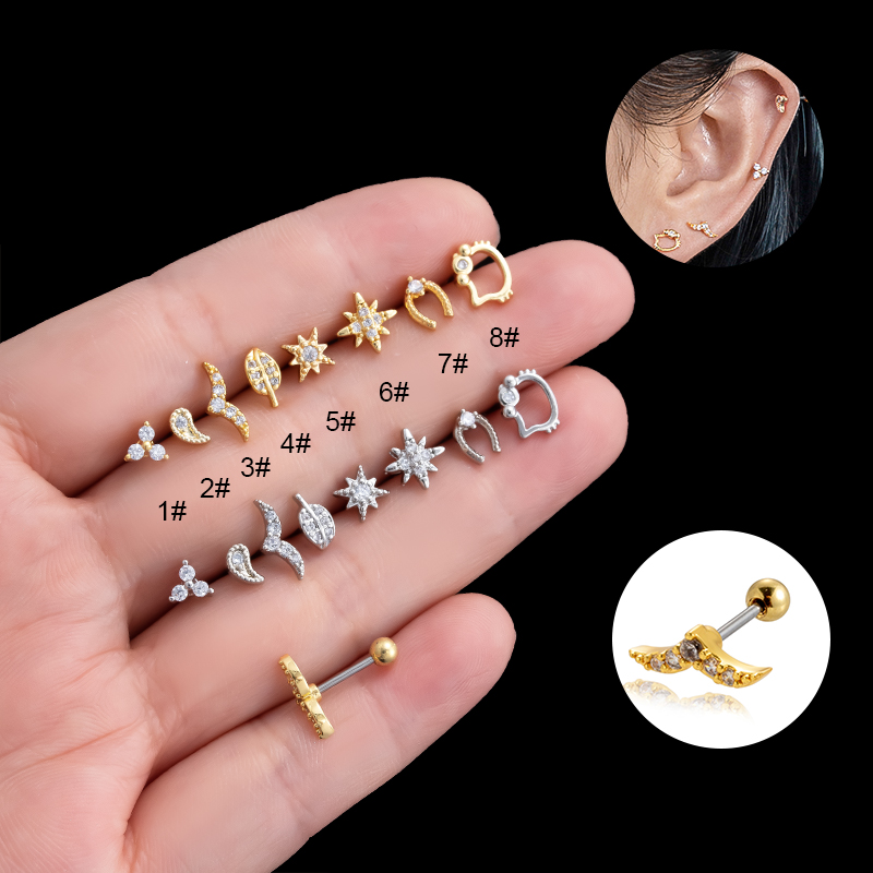 1 Piece Vintage Style French Style Simple Style Hexagram Leaves Plating Inlay Stainless Steel Zircon 18k Gold Plated Ear Studs display picture 25