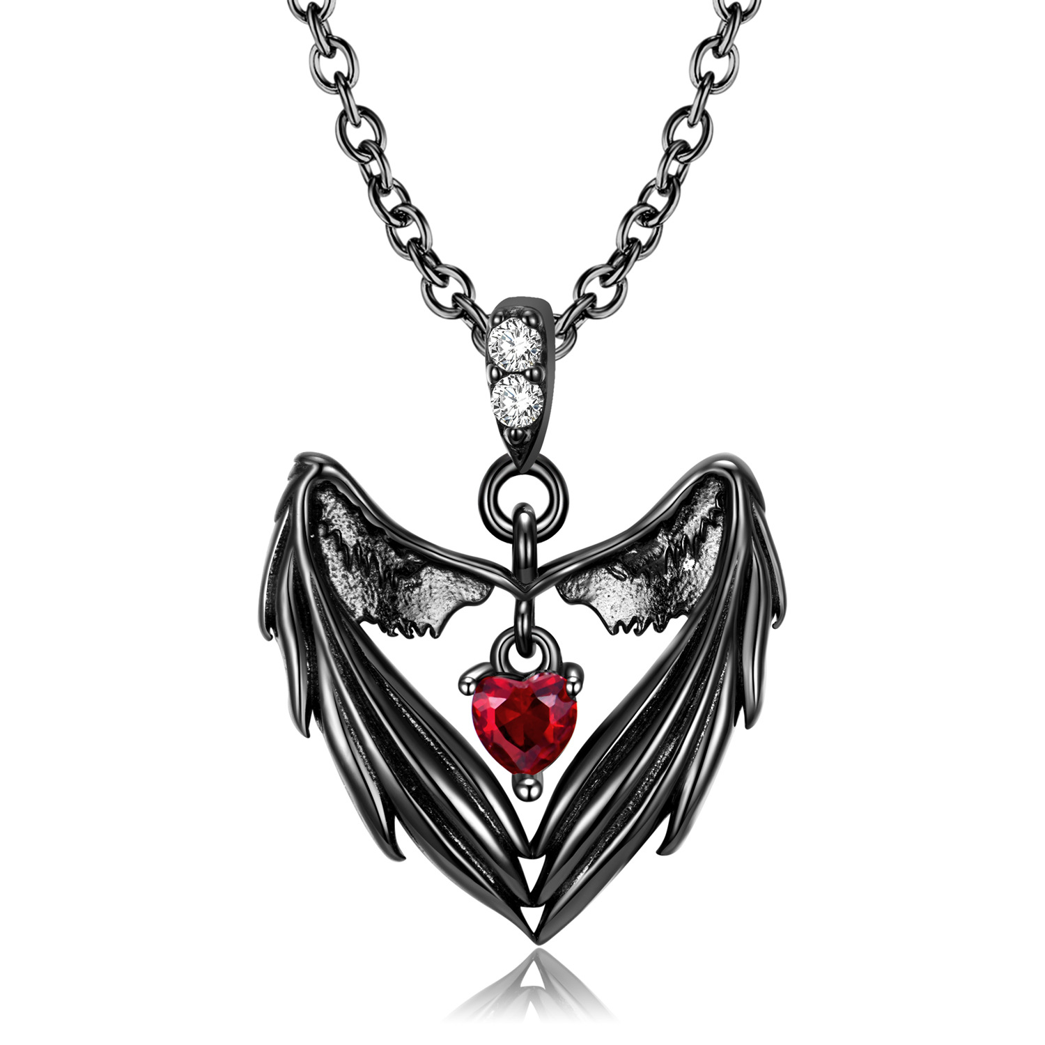 Punk Heart Shape Wings Sterling Silver Plating Inlay Artificial Gemstones Charms Necklace display picture 1