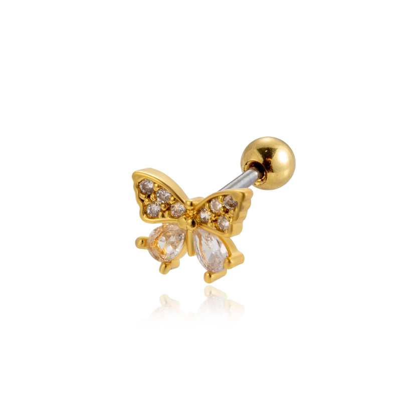 1 Piece Ear Cartilage Rings & Studs Vintage Style French Style Simple Style Crown Flower Butterfly 316 Stainless Steel  Copper Plating Inlay Zircon display picture 18