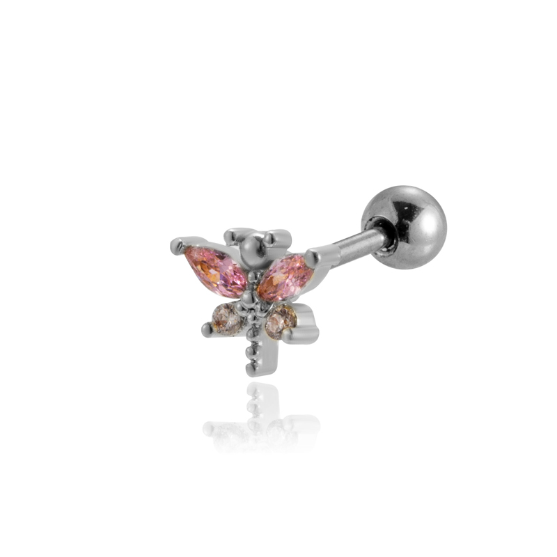 1 Piece Ear Cartilage Rings & Studs Vintage Style French Style Simple Style Crown Flower Butterfly 316 Stainless Steel  Copper Plating Inlay Zircon display picture 3