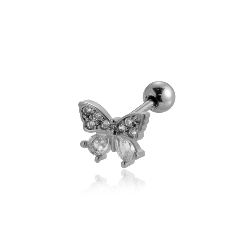 1 Piece Ear Cartilage Rings & Studs Vintage Style French Style Simple Style Crown Flower Butterfly 316 Stainless Steel  Copper Plating Inlay Zircon display picture 14