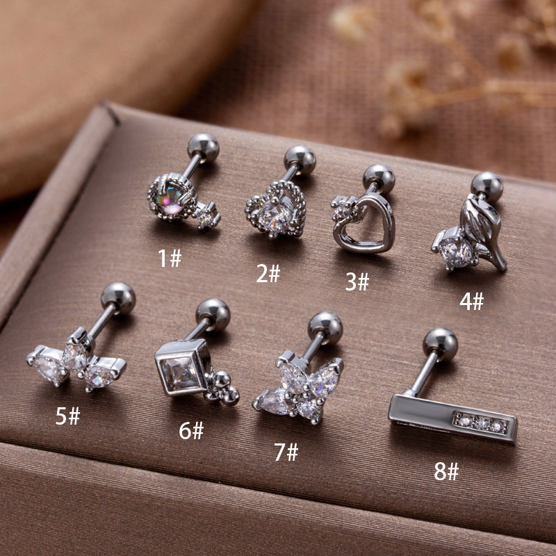 1 Piece Ear Cartilage Rings & Studs Vintage Style French Style Simple Style Geometric Heart Shape Crown 316 Stainless Steel  Copper Plating Inlay Zircon display picture 18