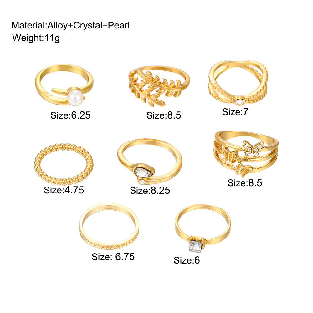 Ig Style Square Leaves Water Droplets Rhinestones Pearl Alloy Wholesale Rings display picture 1