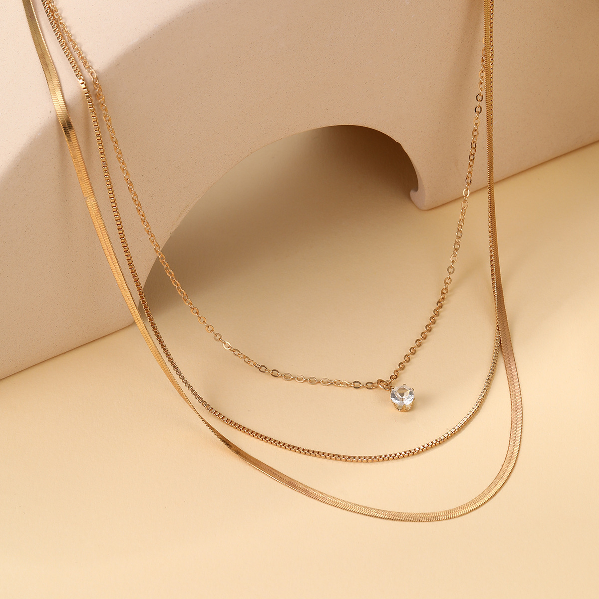 Ig Style Simple Style Round Artificial Crystal Alloy Wholesale Three Layer Necklace display picture 3